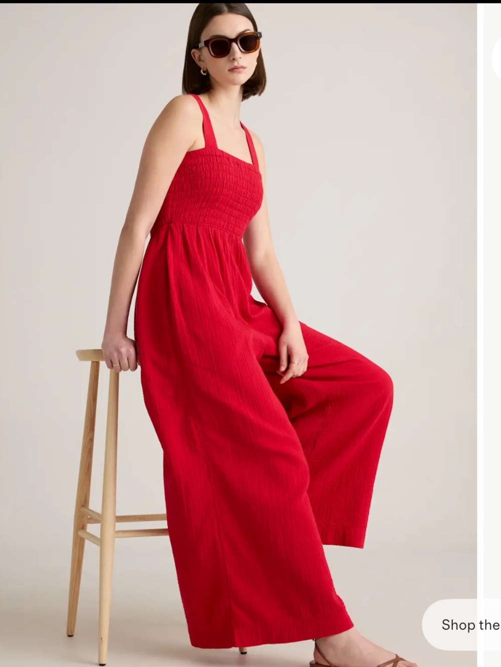Altered 100% Cotton Gauze Smocked Wide Leg Jumpsuit Wild Cherry - Picture 2 of 9